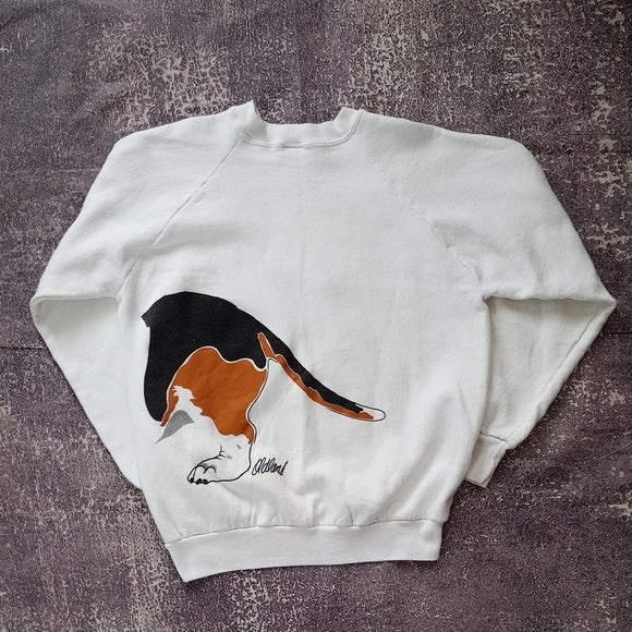 Vintage 1990s Basset Hound Graphic Sweatshirt - White - WRAP UNISEX