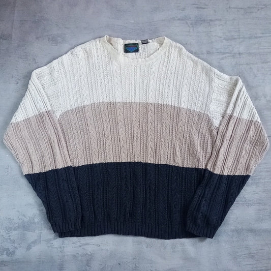 Vintage 90s Colorblock Cable Knit Sweater OVERSIZED