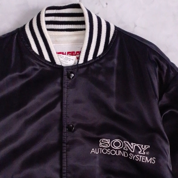 Vintage 90s Sony Autosound System Jacket, Black Satin