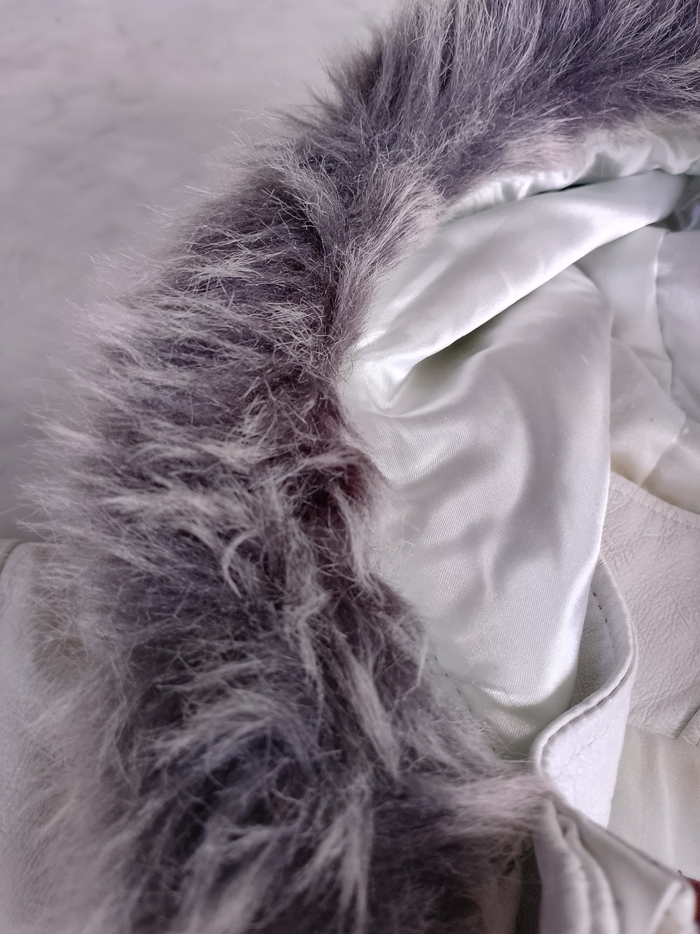 Danier White Leather Jacket with Faux Fur Trim