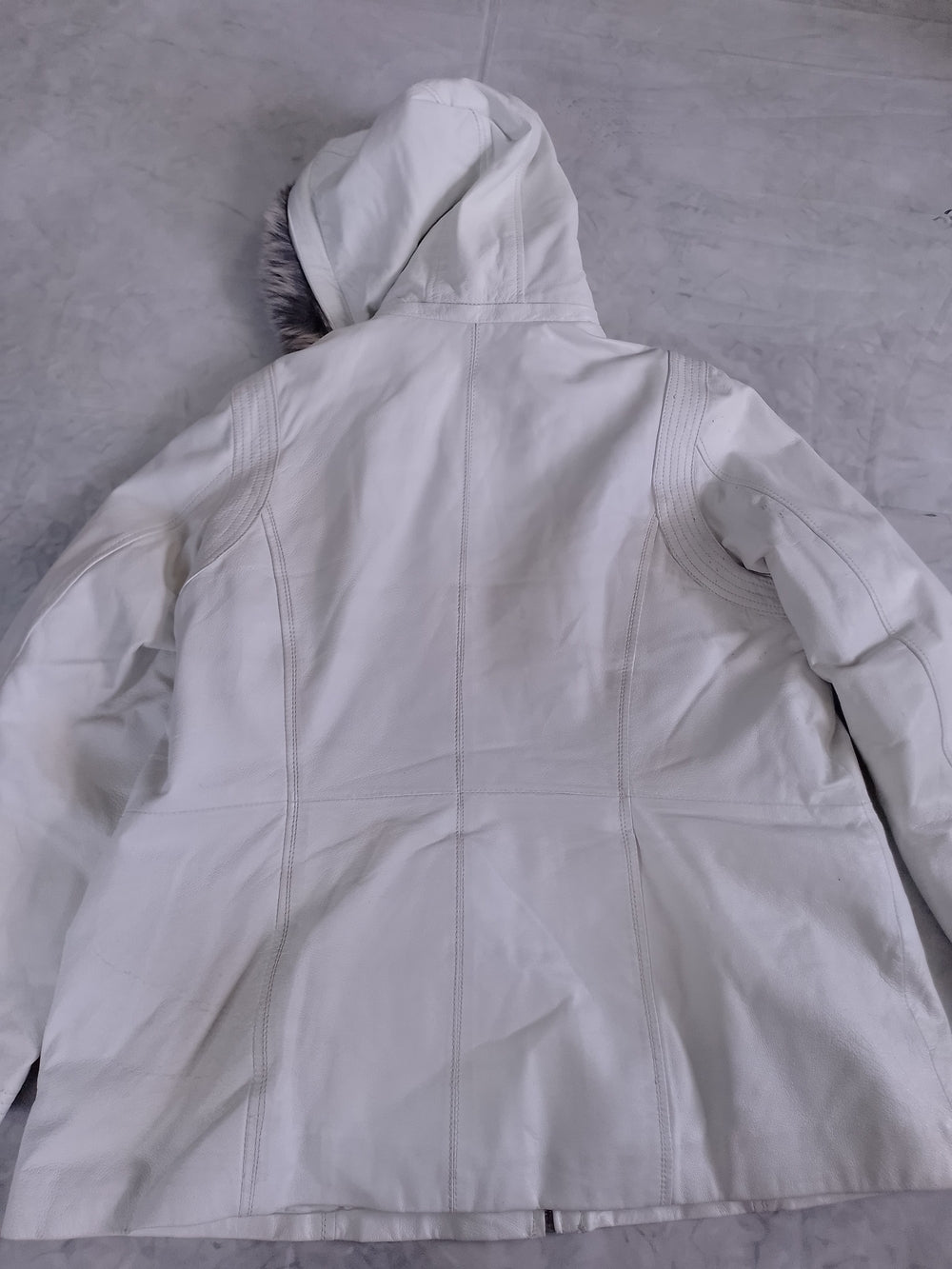 Danier White Leather Jacket with Faux Fur Trim
