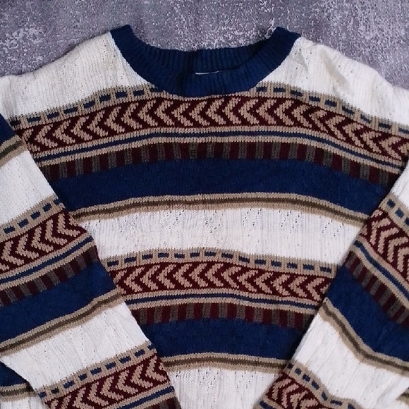 Vintage 90s Fine Line Striped Blue and Cream Sweater