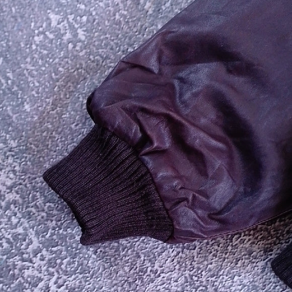 Vintage 80s Leather Bomber Jacket Reversible Made In Hong Kong