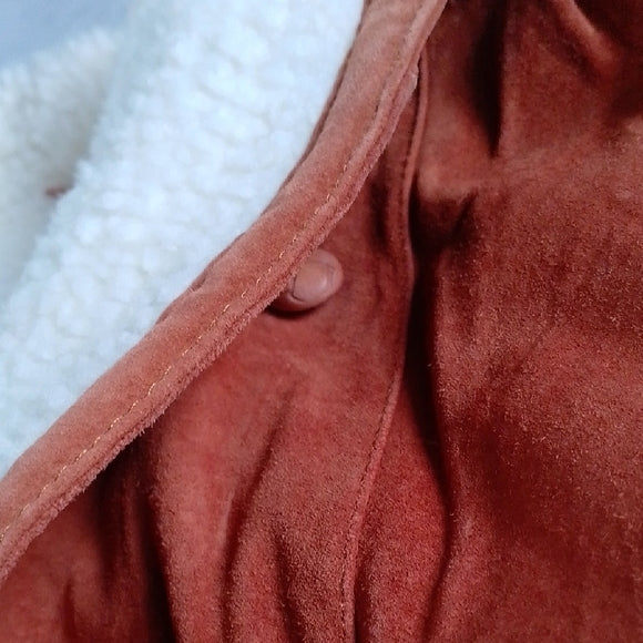 Vintage 80s Leather Sherpa Lined Jacket Shearling Collar