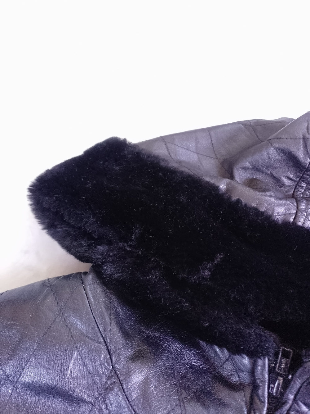 DANIER Black Leather Hooded Jacket with Faux Fur Trim