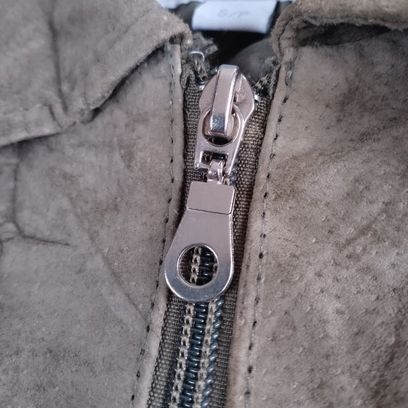 Vintage Green Suede Zip-Front Jacket LEATHER