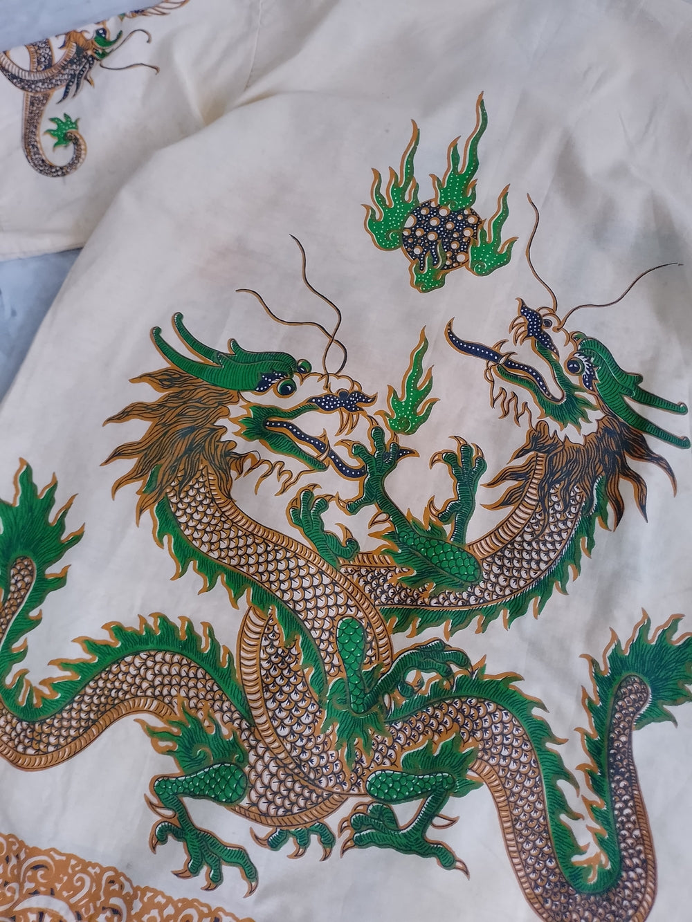 Vintage 70's JAVA BATIK Dragon Pattern Cotton Cuban Shirt
