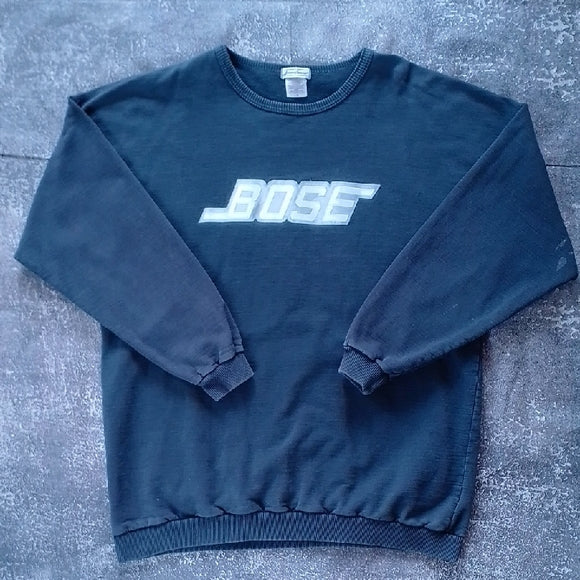 VINTAGE Bose Black Crewneck Sweater with Ribbed Cuffs