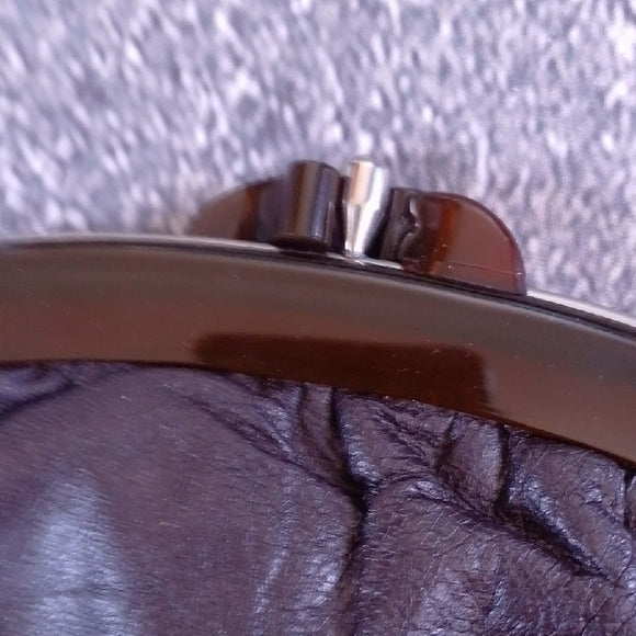 Vintage 70s Brown Leather Clutch: Lucite Frame Purse