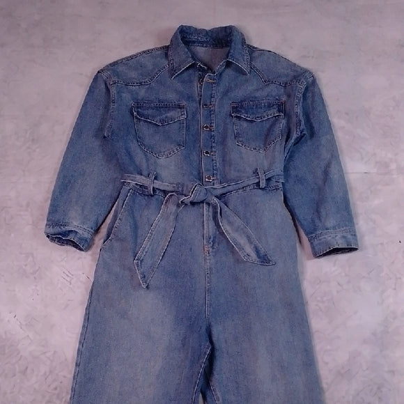 Denim Jumpsuit with Belt Workwear