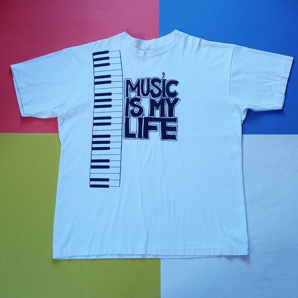 Vintage 90s Music Is My Life PIANO Single Stitch T-Shirt Unisex Marilyn Brooks