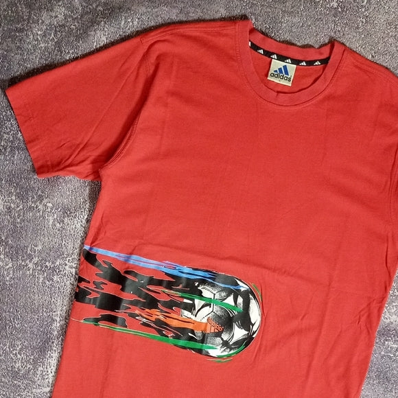 Vintage 90s ADIDAS SOCCER Graphic Red T-Shirt