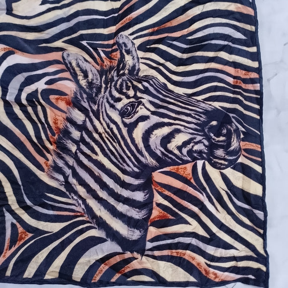 Vintage Zebra Print Silk Scarf 29in 4 Zebra Heads Animal Print Retro Accessory