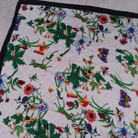 Floral Print Scarf with Black Border