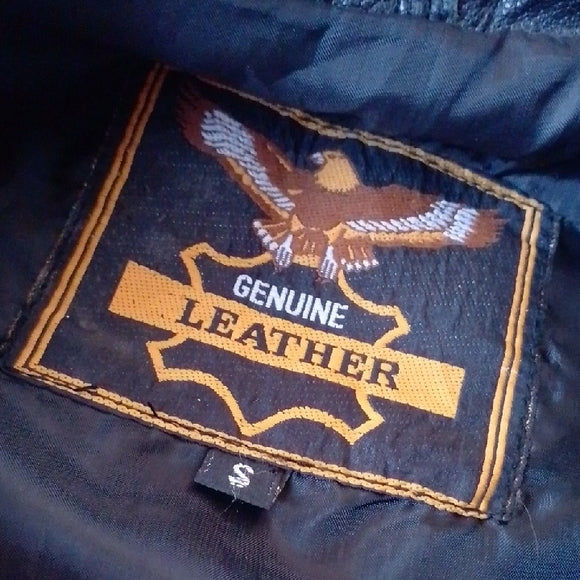 VINTAGE GENUINE LEATHER Black Leather Vest with Fringe and Studs