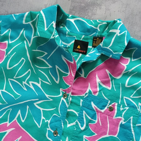 Vintage 90s LizSport Leaf Pattern Button-Up Shirt