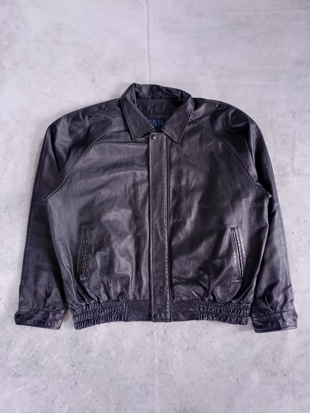 Vintage 90s Black Leather Bomber Jacket R&R UNISEX