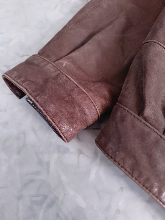 VINTAGE Brown Leather Bomber Jacket EXPRESSIONS WORWIDE