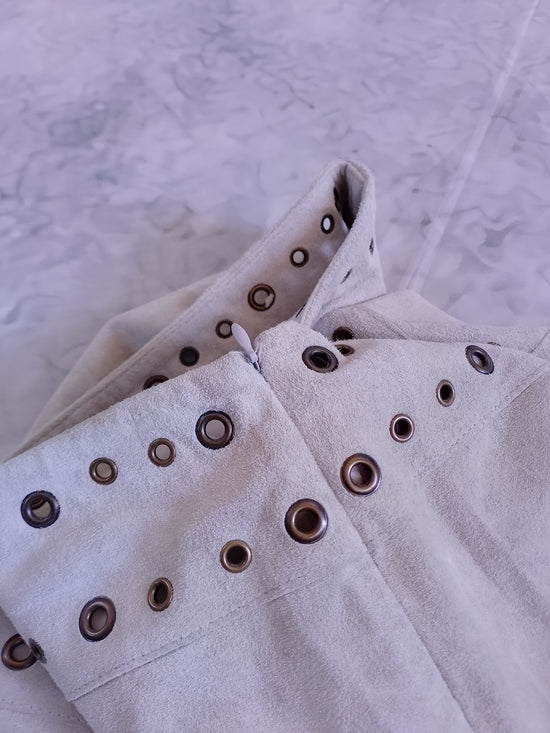 Vintage LEATHER Studded Cream Midi Skirt SANDRA ANGLOZZI