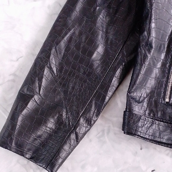 Faux Snakeskin Leather Motorcycle Jacket