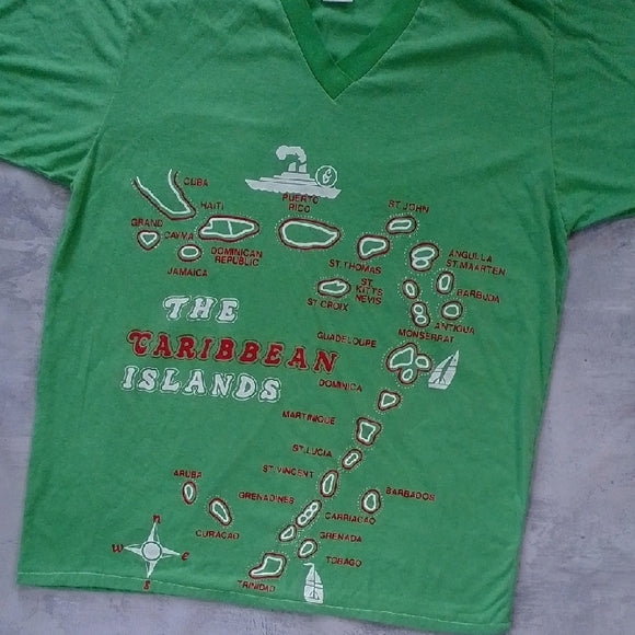 Vintage '90s The Caribbean Islands Graphic T-Shirt SINGLE STITCH V-NECK