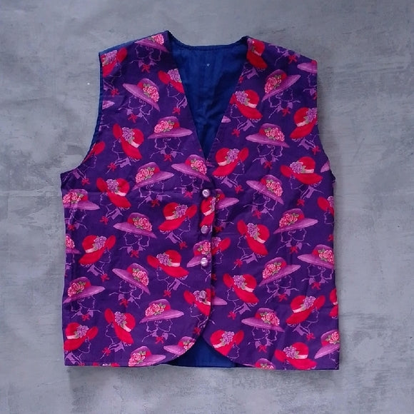 Vintage 90s Vibrant Purple and Red Floral Vest
