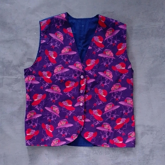 Vintage 90s Vibrant Purple and Red Floral Vest