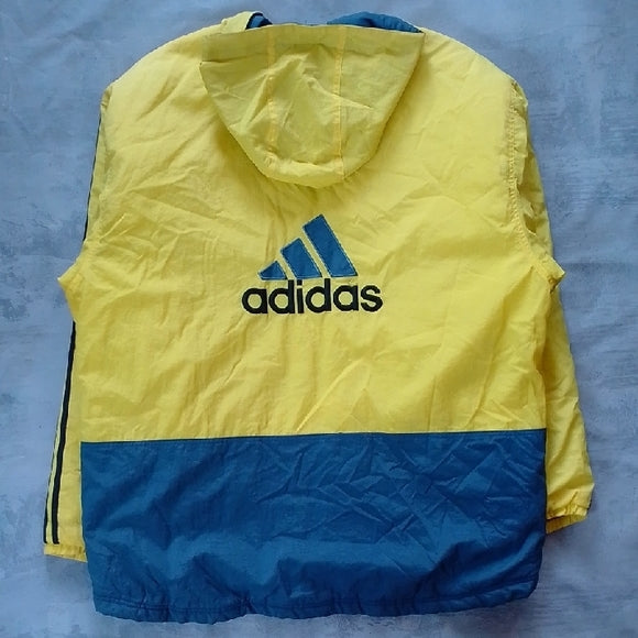 VINTAGE 90s ADIDAS YELLOW ESSENTIAL WINTER JACKET WITH HOOD
