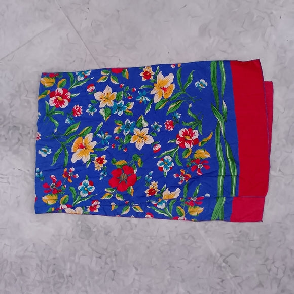 Vintage Floral Blue & Red Silk Scarf 44 x 13