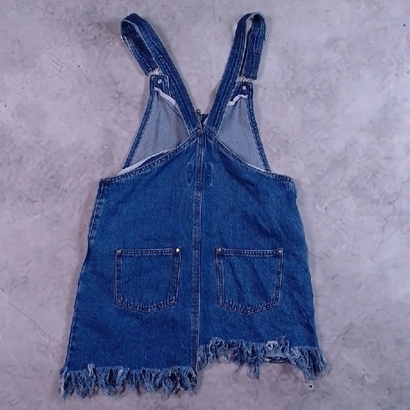 Zarra Denim Overall Dress with Frayed Hem
