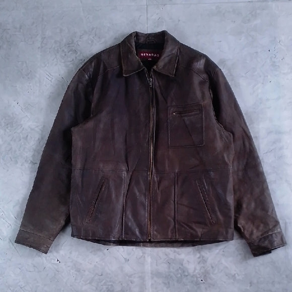 Vintage 90s NEVADA Brown Leather Jacket for Men