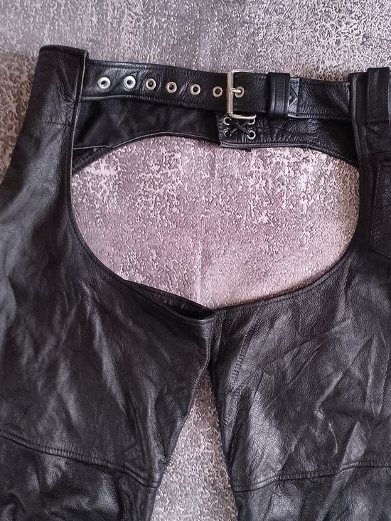 Vintage 90s FMC Black Leather Motorcycle Chaps