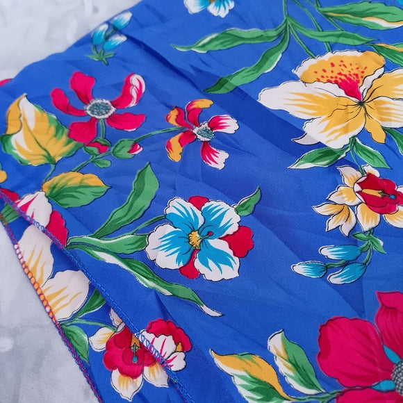 Vintage Floral Blue & Red Silk Scarf 44 x 13