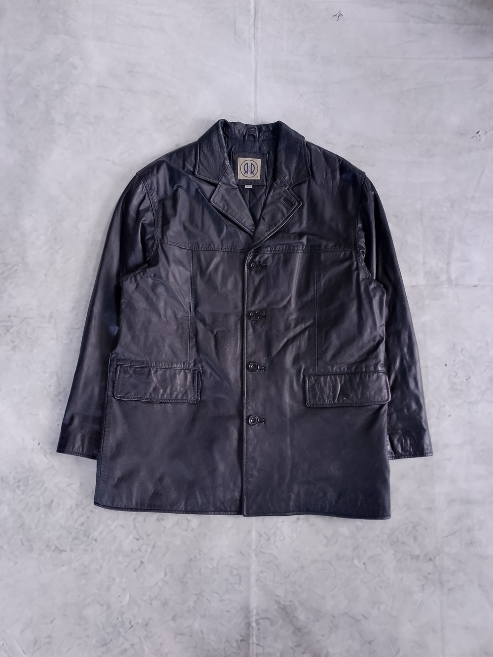 Vintage 90s Men's Black Leather Button-Front Jacket UNISEX R&R