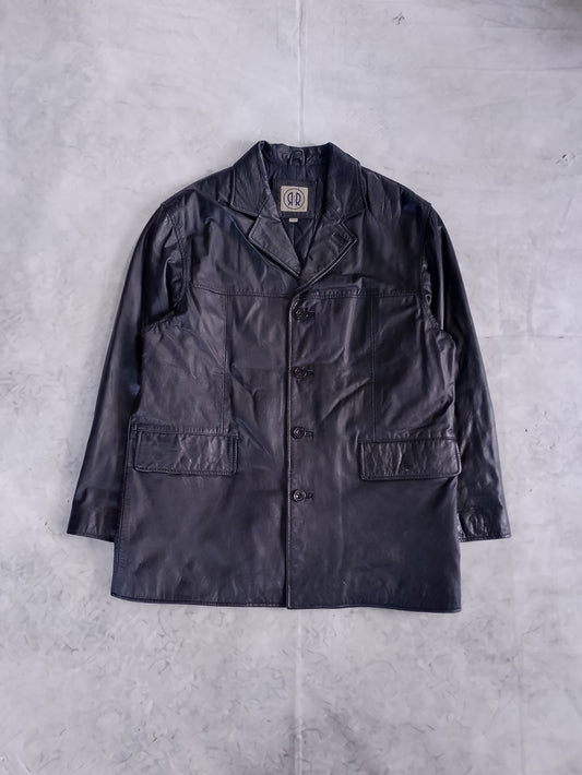 Vintage 90s Men's Black Leather Button-Front Jacket UNISEX R&R
