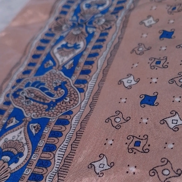 Vintage Made in Italy Paisley Scarf – Tan & Blue – 30” Square