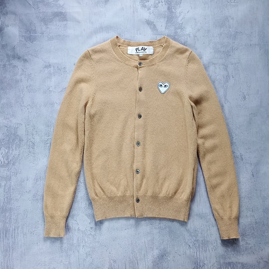 Comme Des Garcons Play Embroidered Heart Wool-knit Cardigan