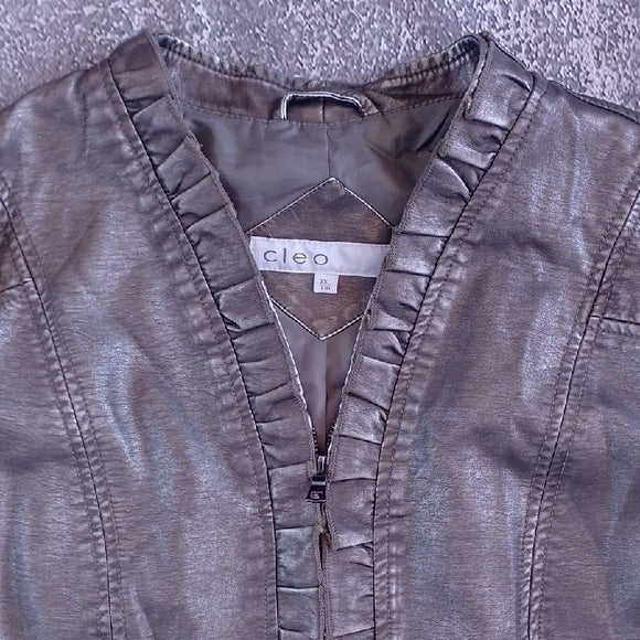 CLEO Women's Metallic Gray Faux Leather Jacket
