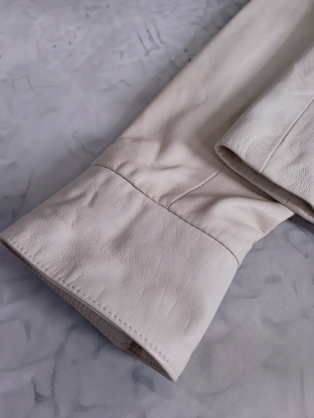 Women's Cream Zip-Front Leather Jacket Vera Pelle