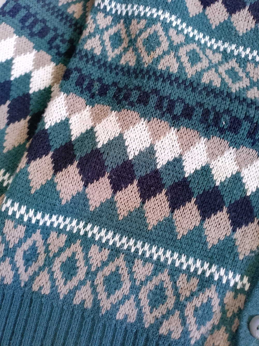 Vintage 90s Teal Patterned Men's Cardigan Sweater JONATHAN BRYAN