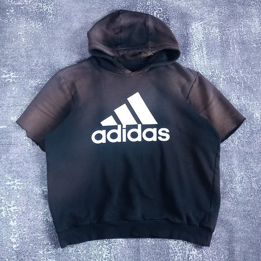 Faded and Distressed Adidas Hoodie With Cut Sleeves