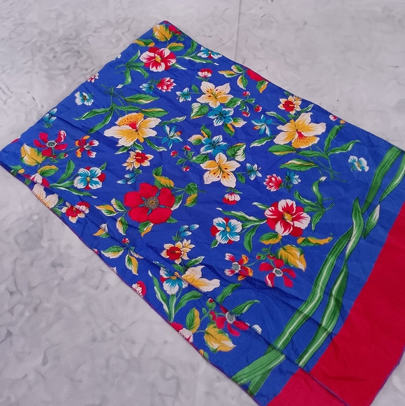 Vintage Floral Blue & Red Silk Scarf 44 x 13