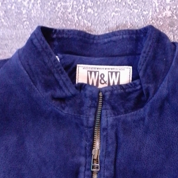 SKOTTS SUEDE WASH & WEAR LEATHER BLUE ZIPPER VEST