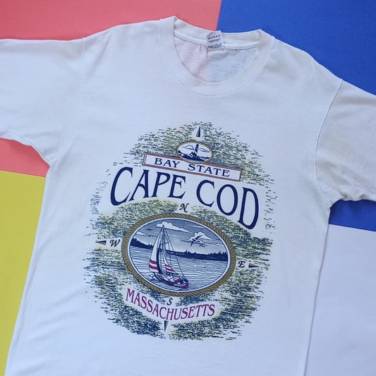 Vintage 90s Bay State Cape Cod Massachusetts Graphic Single Stitch T-Shirt