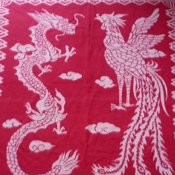 Vintage Chinese Dragon and Phoenix Design Wool Reversible Blanket