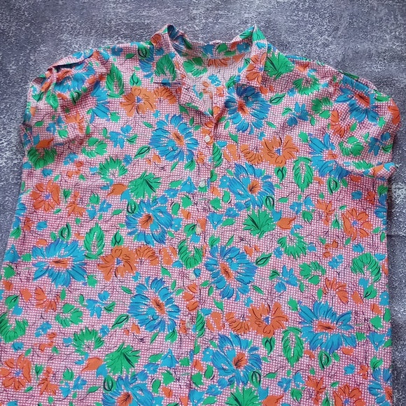 Vintage 80s Floral Pattern Button-Up Shirt