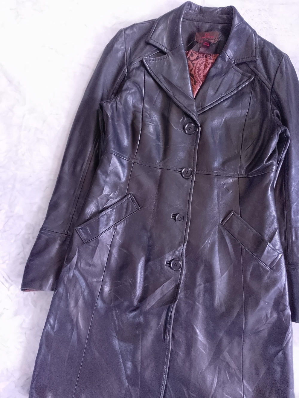 Danier Women's Black Italian Leather Button-Front Coat