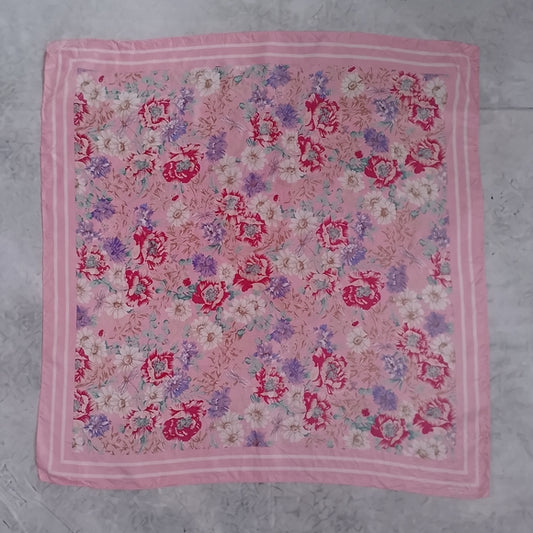 Vintage Talbots Floral Pink Square Silk Scarf Made in Japan Bugs/Bees/DRAGONFLY
