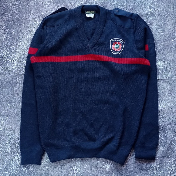 Vintage 90s Wool Ville de Montreal Inceendie Fire Fighter Sweater V-Neck