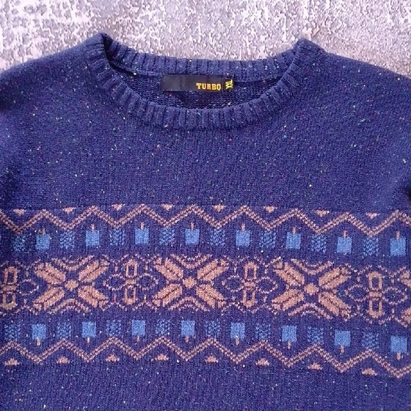 VINTAGE 90s Blue Nortic Patterned Sweater